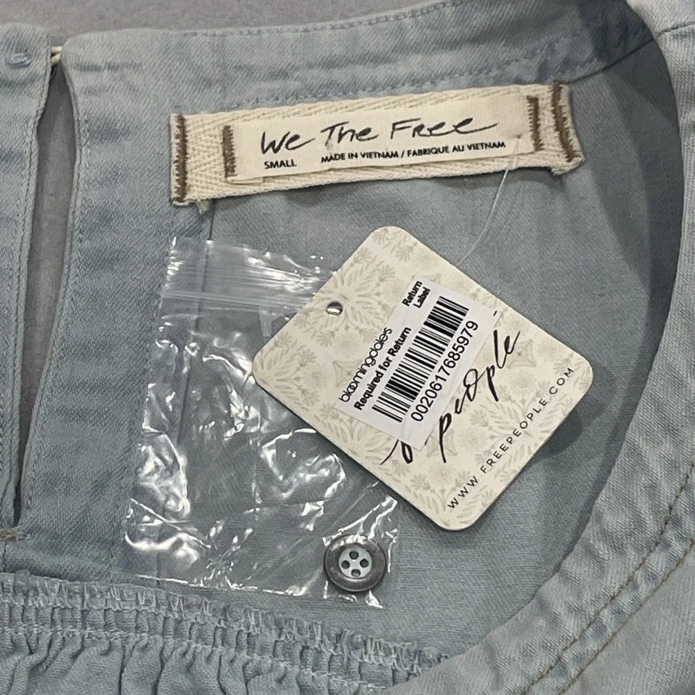 NWT FREE PEOPLE We The Free - Moon City Denim Oversized  Boho Top Women's Size S